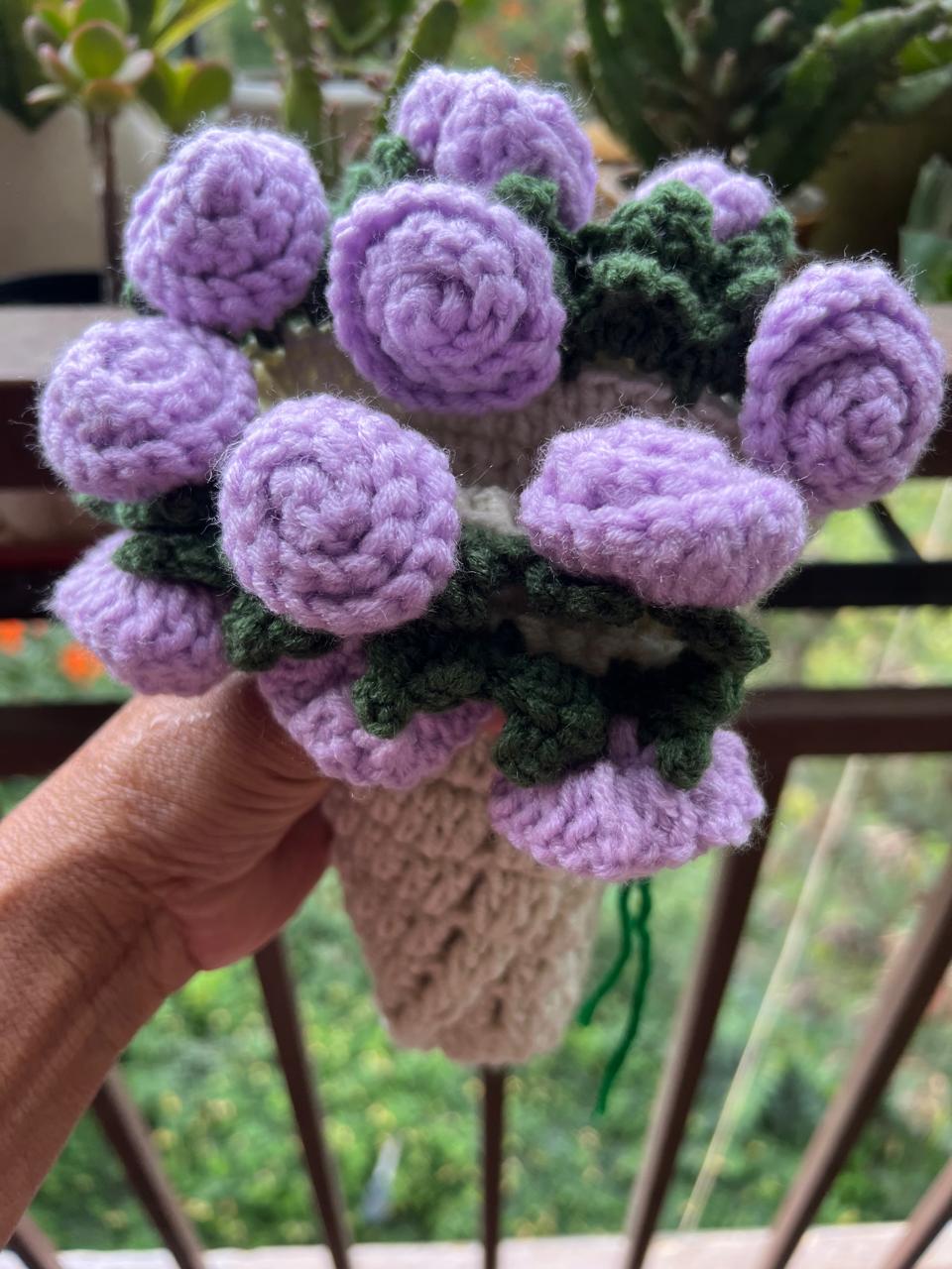 Crochet flowers in the balcony